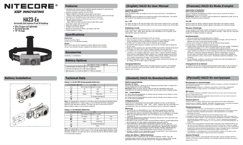 Page 1 de la notice Manuel utilisateur Nitecore HA23-Ex