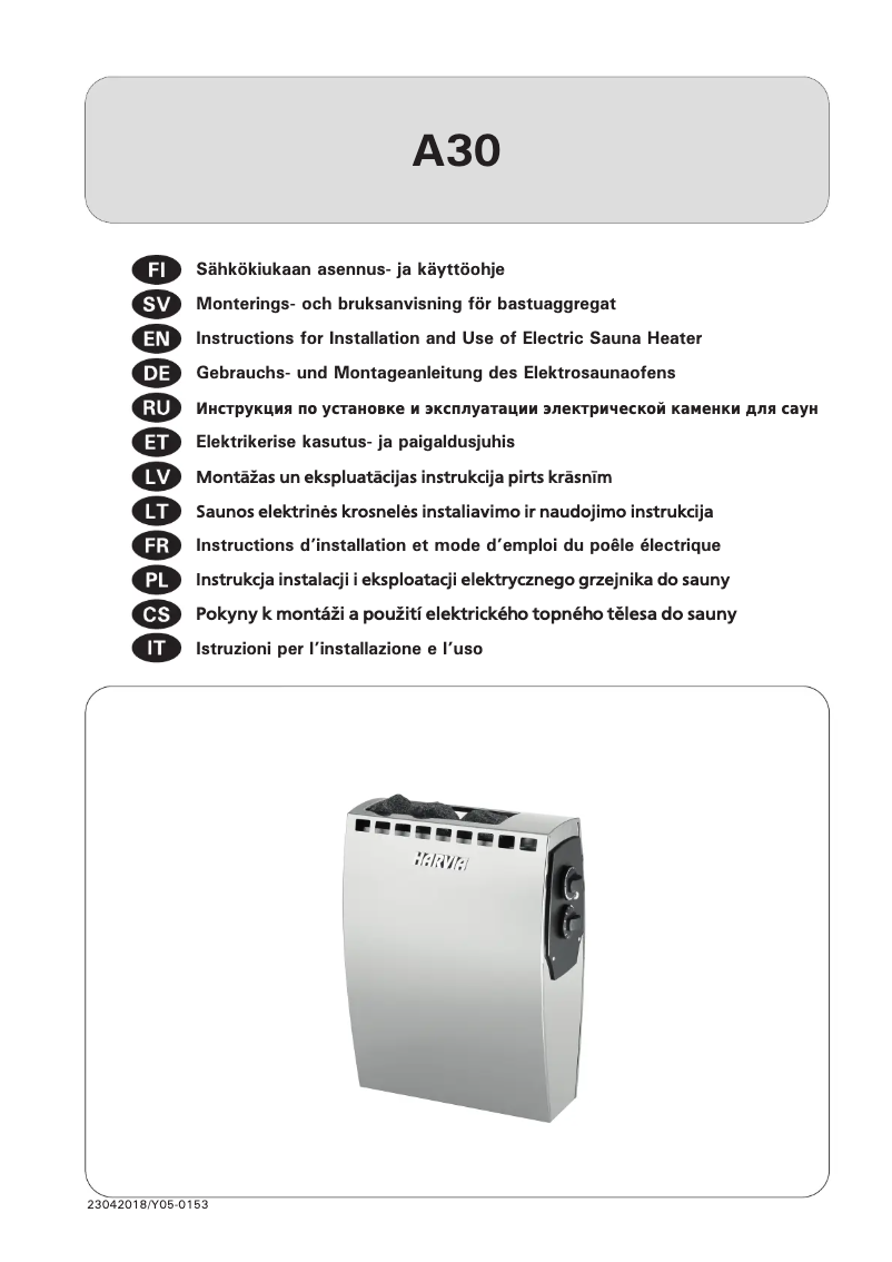 Page 1 de la notice Manuel utilisateur Harvia Alfa A30 HSA300230