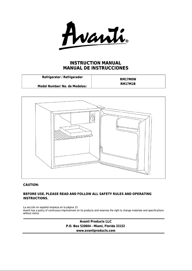 Page 1 de la notice Manuel utilisateur Avanti RM17M1B