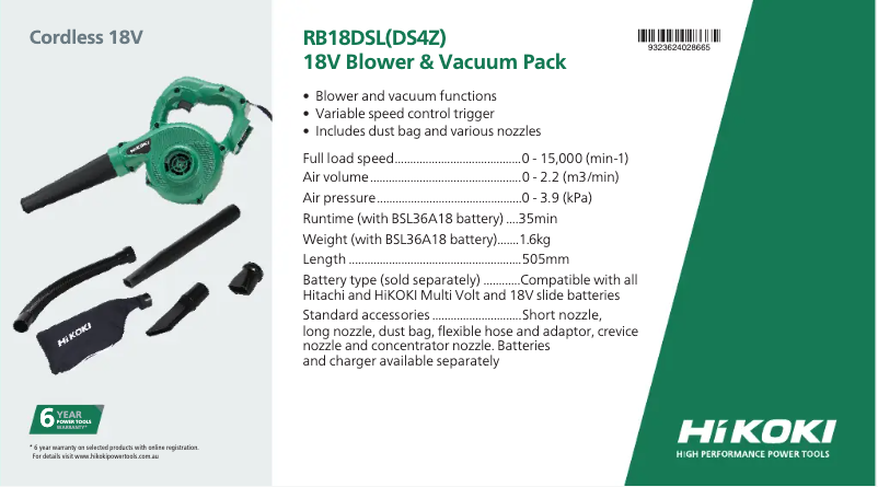 Image de la première page du manuel de l'appareil RB18DSL