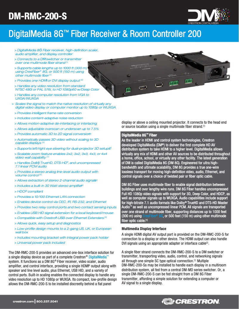 Página 1 del manual Ficha técnica Crestron DM-RMC-200-S