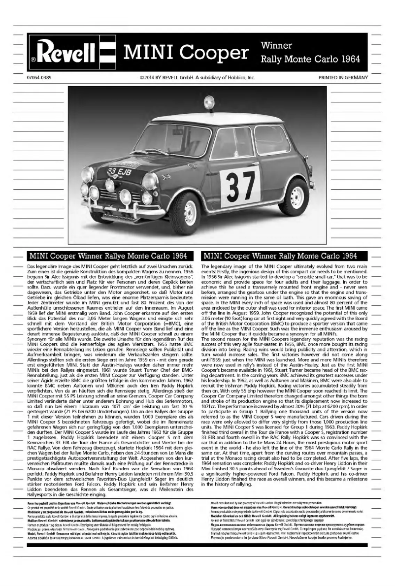 Page 1 de la notice Manuel utilisateur Revell Mini Cooper Winner Rally Monte Carlo 1964