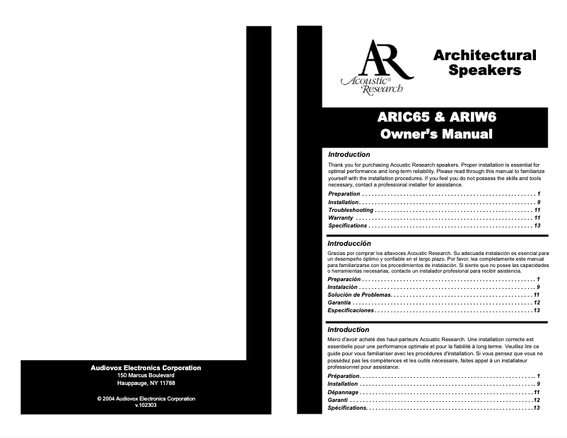 Image de la première page du manuel de l'appareil ARIC65