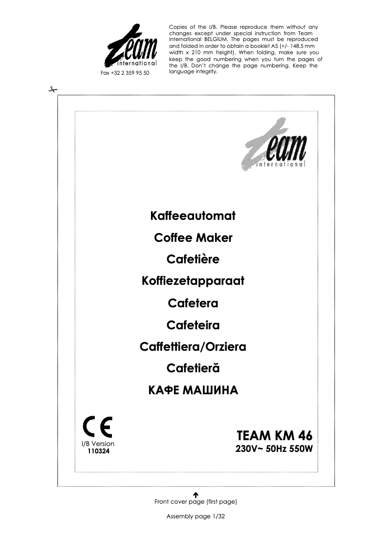 Page 1 de la notice Manuel utilisateur Team KM 46