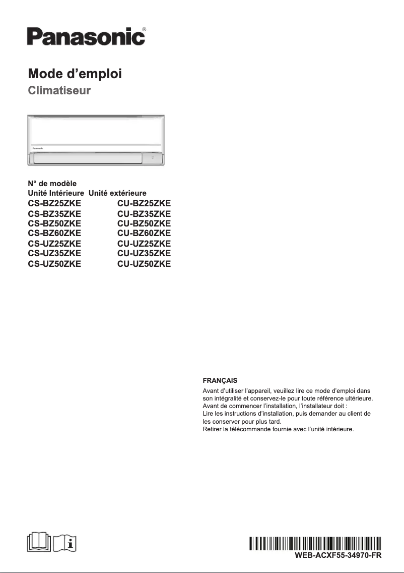 Page 1 de la notice Manuel utilisateur Panasonic CU-UZ35ZKE