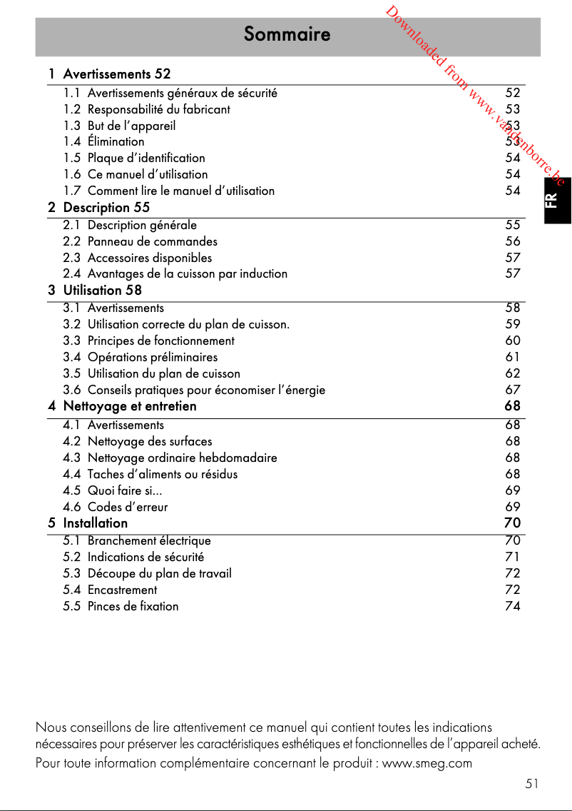 Page 1 de la notice Manuel utilisateur Smeg SI5952B