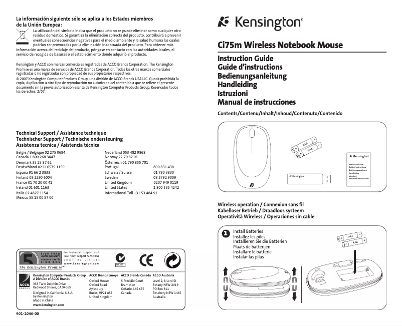 Página 1 del manual Manual de usuario Kensington Ci75m 72278EU
