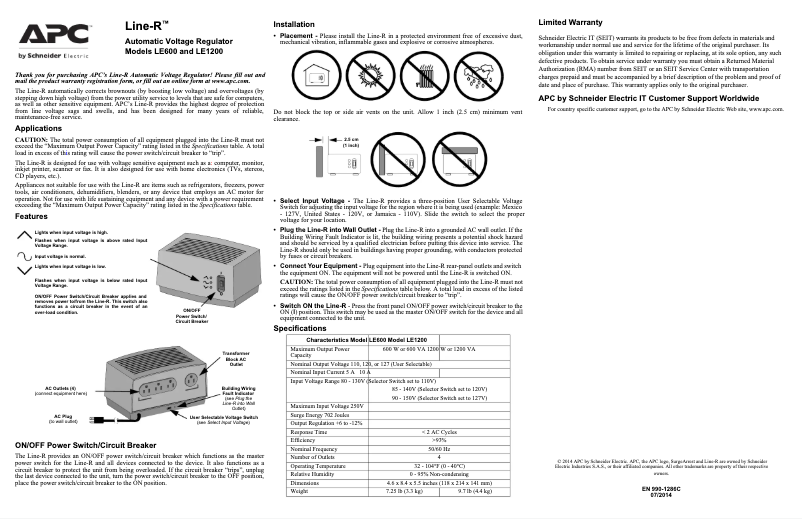 Page 1 de la notice Manuel utilisateur APC Line-R LE1200