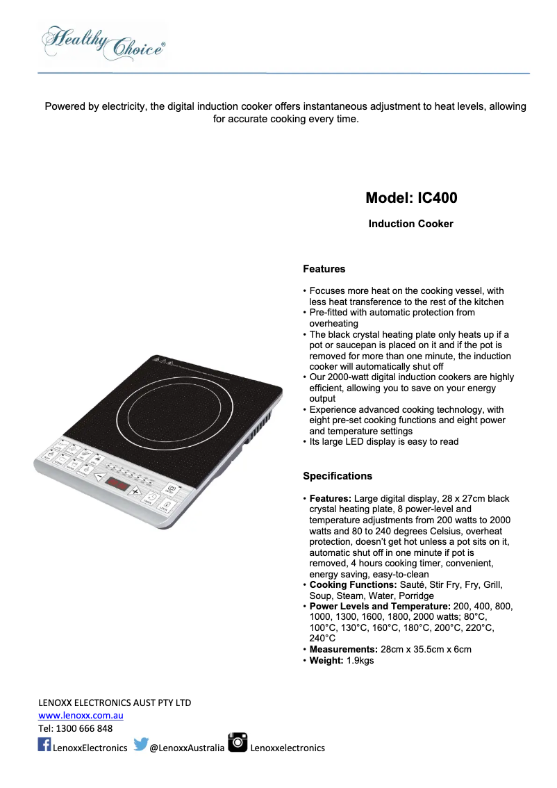 Page n°1 - Fiche technique Healthy Choice IC400