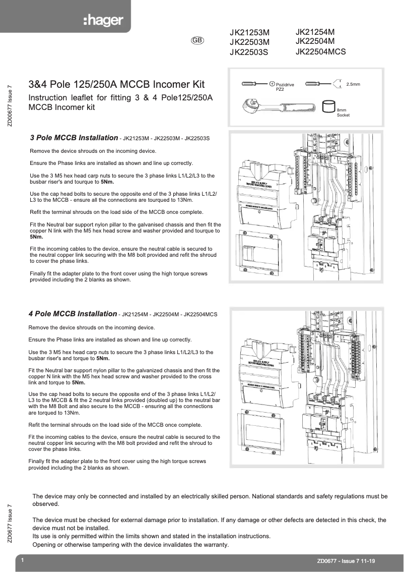 Page n°1 - Manuel utilisateur Hager JK22503S