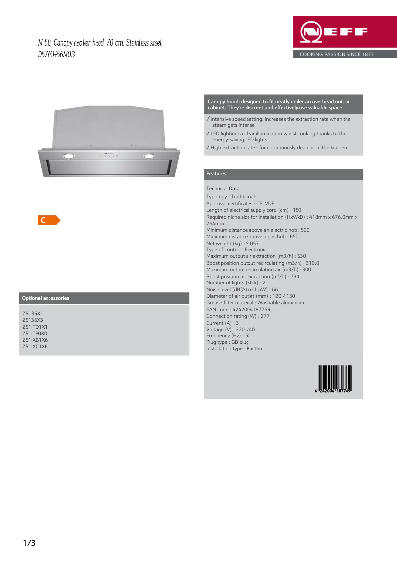 Page n°1 - Fiche technique Neff D57MH56N0B
