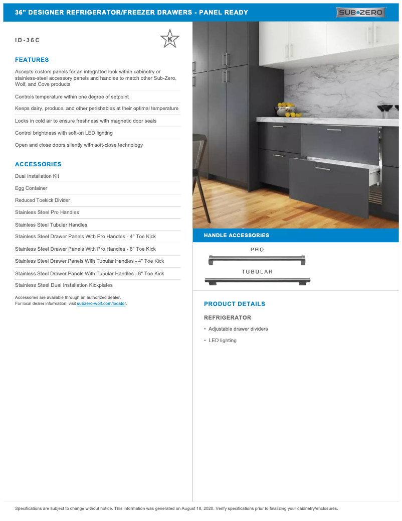 Page 1 de la notice Manuel utilisateur Sub-Zero ID-36C