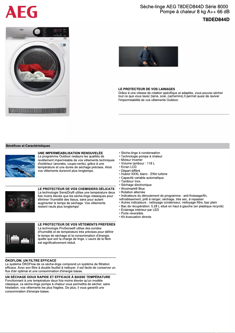 Page n°1 - Fiche technique AEG T8DED844D