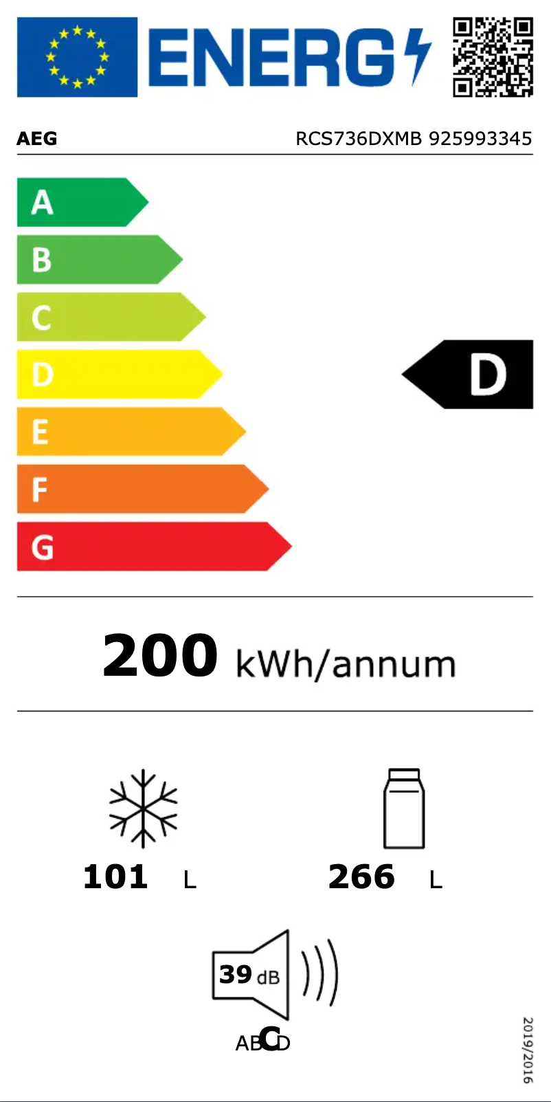 Página 1 del manual Etiqueta energética AEG RCS736DXMB