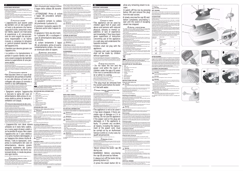 Page 1 de la notice Manuel utilisateur Ariete Stiromatic 3700