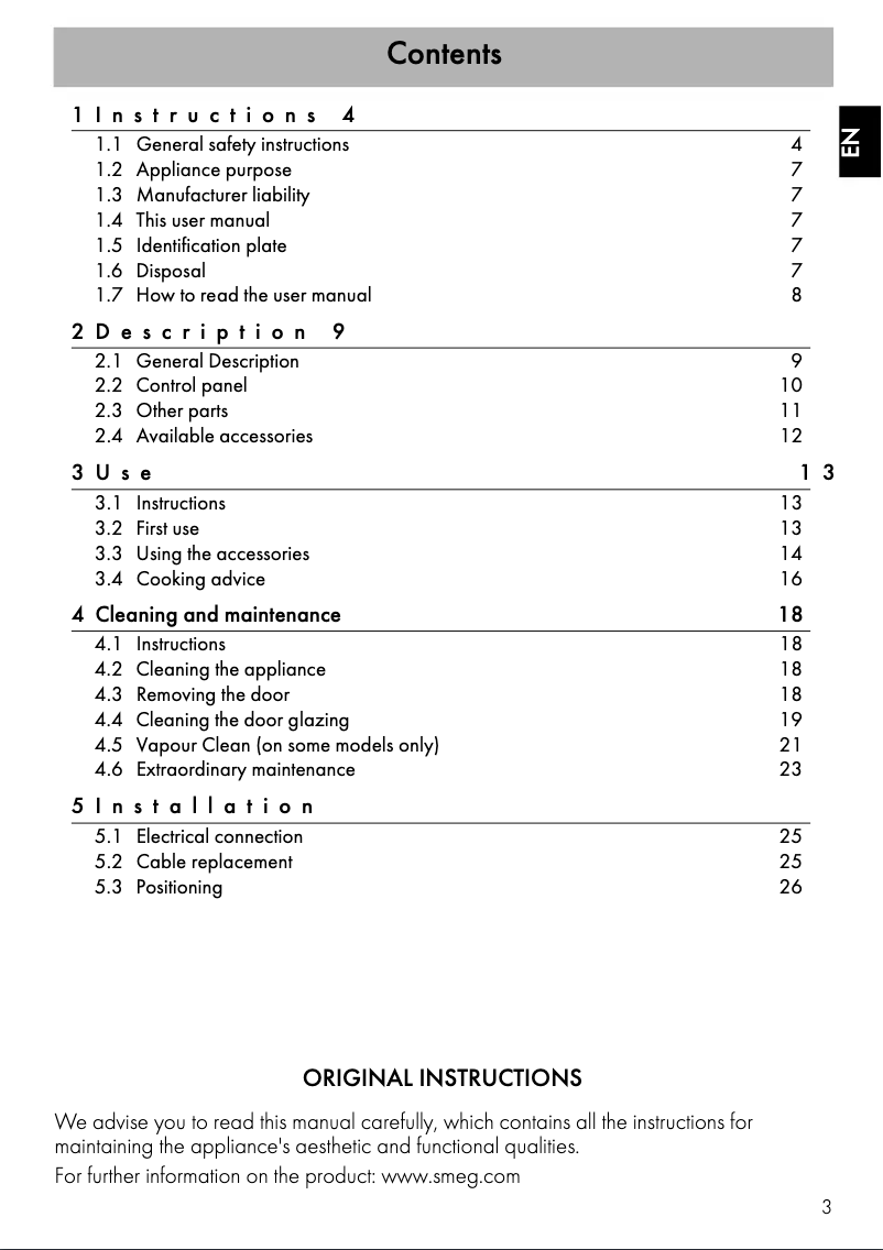Page 1 de la notice Manuel utilisateur Smeg SFA562X2