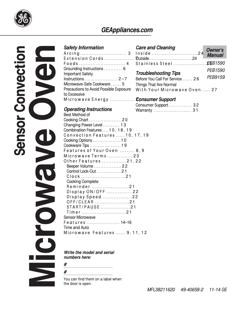Page n°1 - Manuel d'utilisation et d'entretien GE Profile PEB9159SFSS