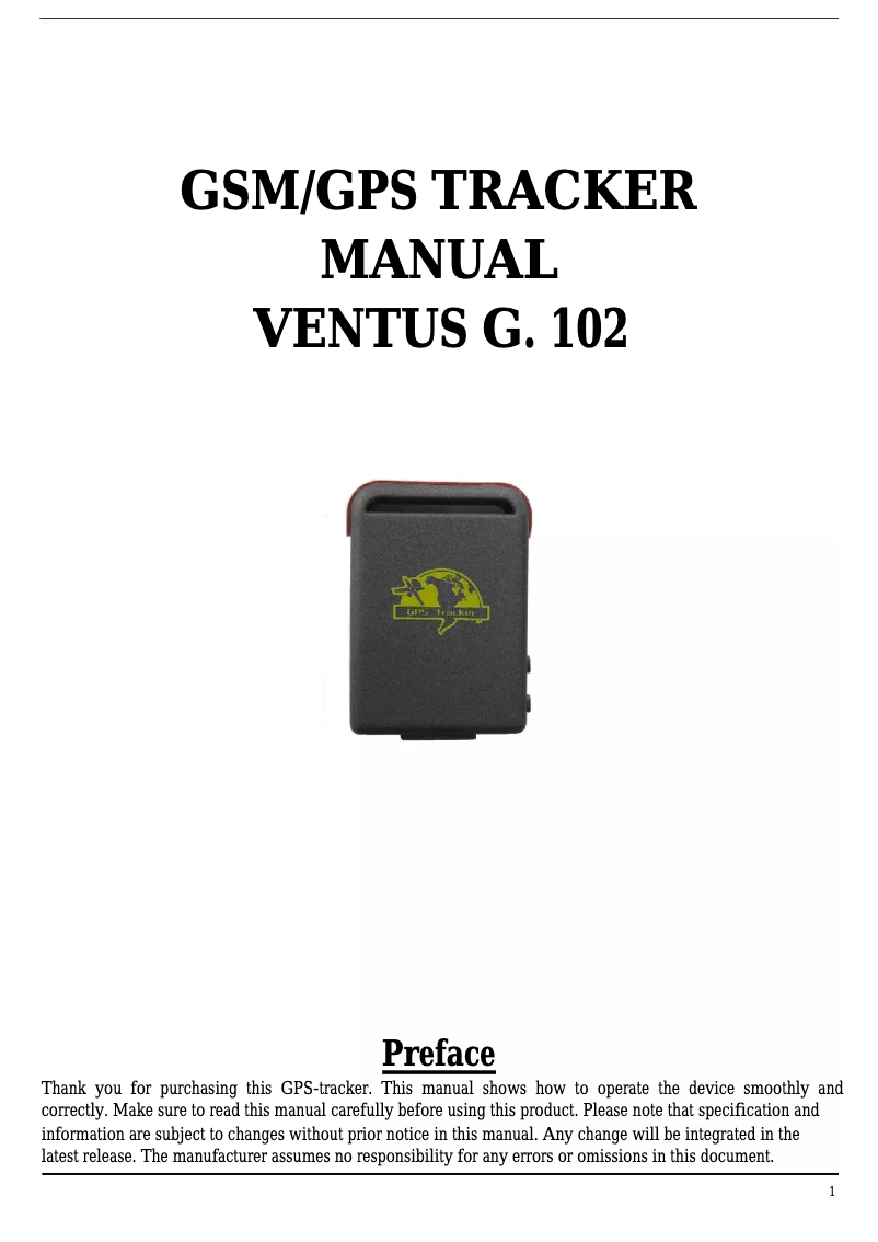 Page n°1 - Manuel utilisateur Ventus G102
