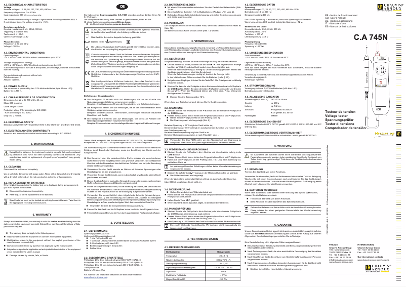 Page 1 de la notice Manuel utilisateur Chauvin Arnoux C.A 745N