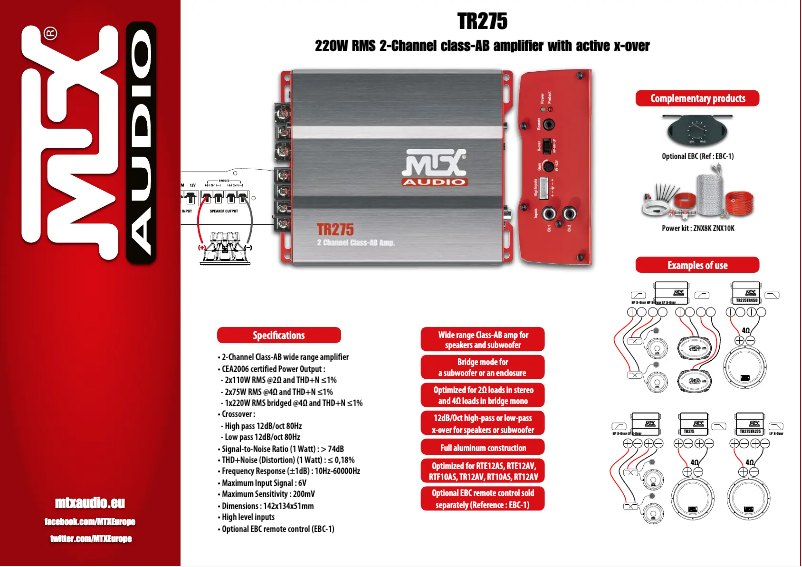 Page 1 de la notice Fiche technique MTX Audio TR275