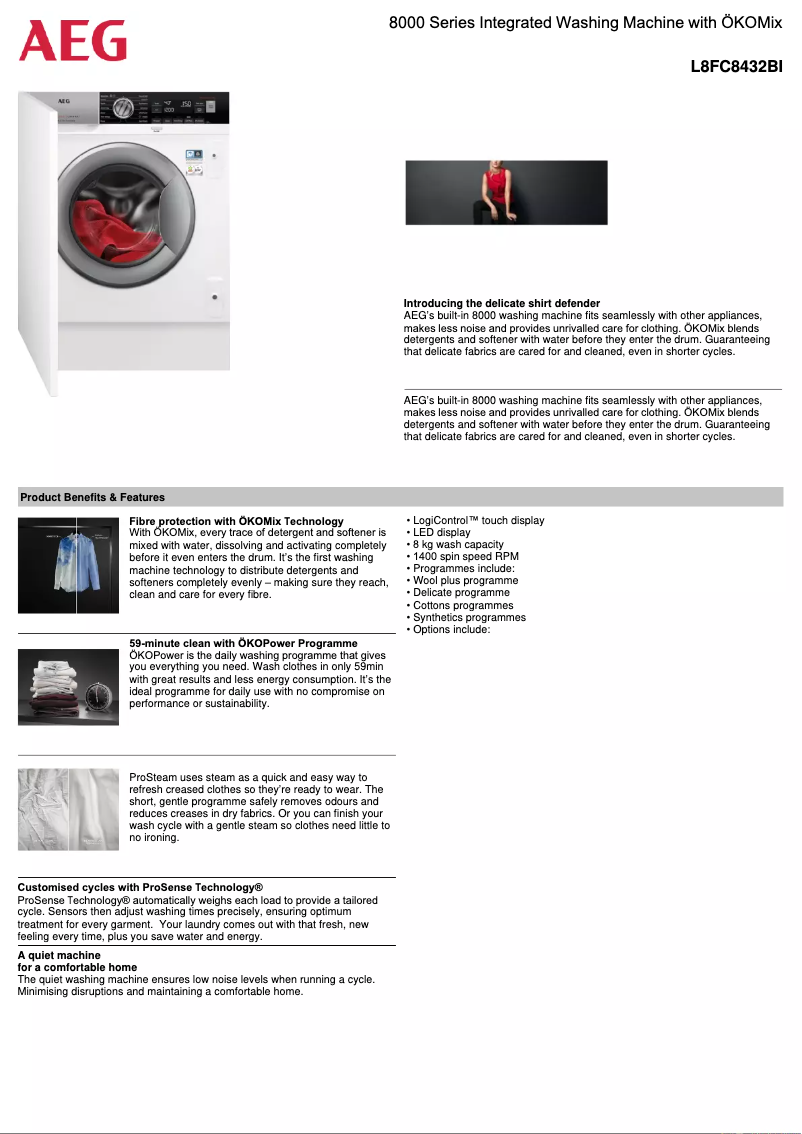 Página 1 del manual Ficha técnica AEG L8FC8432BI