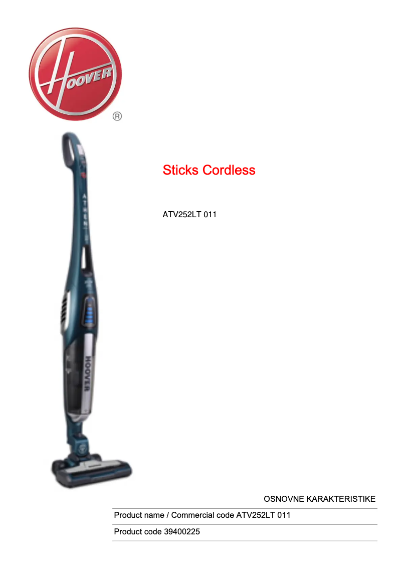 Page n°1 - Fiche technique Hoover Athen Evo ATV252LT 011