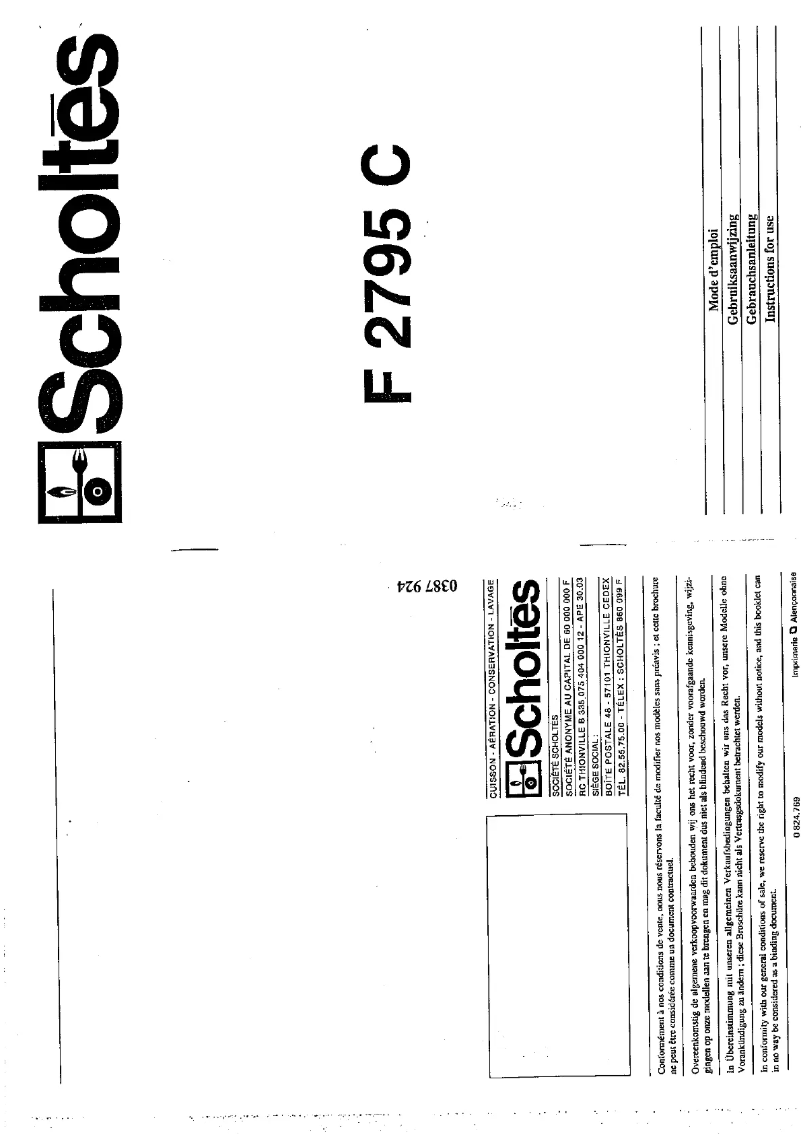 Página 1 del manual Manual de usuario Scholtès F 2795 C