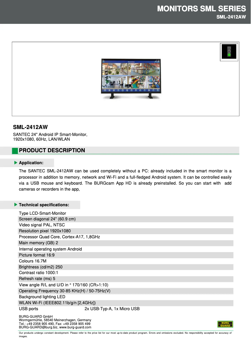 Page 1 de la notice Fiche technique Burg Wächter SML-2412AW
