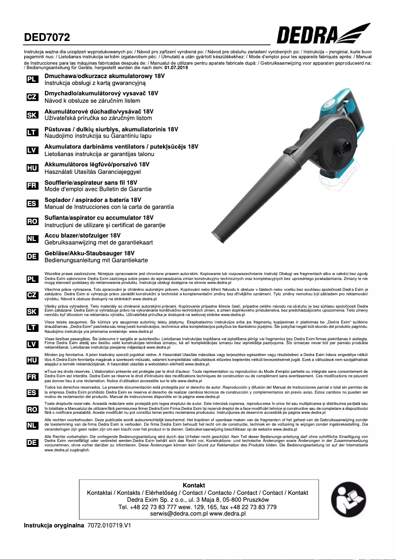 Page 1 de la notice Manuel utilisateur DEDRA DED7072