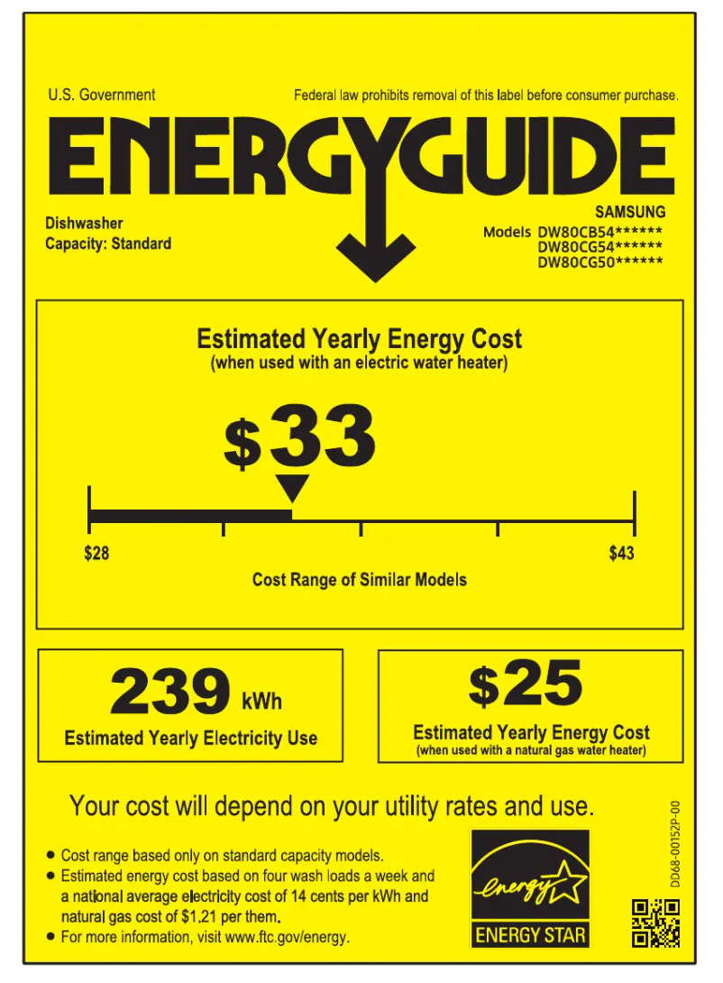 Page 1 de la notice Label énergétique Samsung DW80CG545