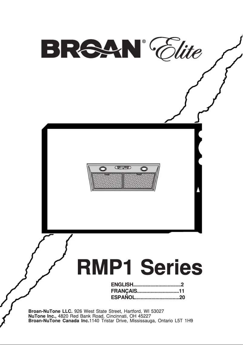 Page 1 de la notice Guide d'installation Broan Elite RMP17004