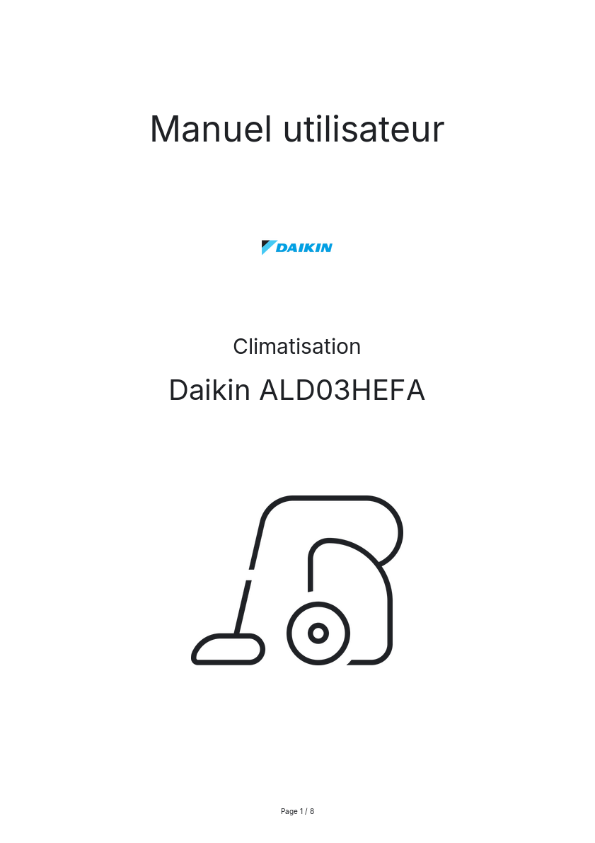 Image de la première page du manuel de l'appareil ALD03HEFA
