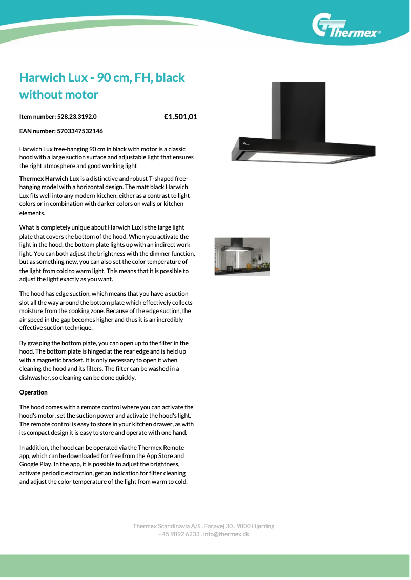 Page 1 de la notice Fiche technique Thermex Harwich Lux