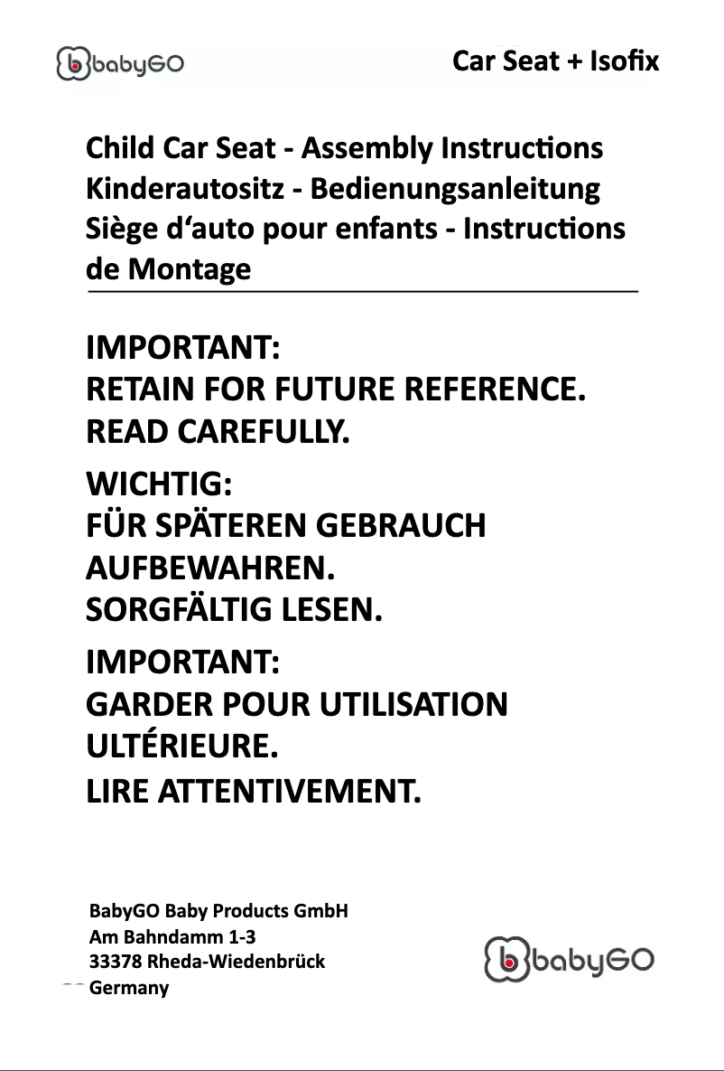 Image de la première page du manuel de l'appareil Car Seat + Isofix