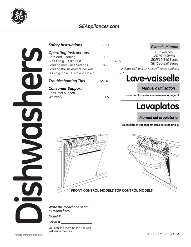 Page 1 de la notice Mode d'emploi GE GDF510PGDWW