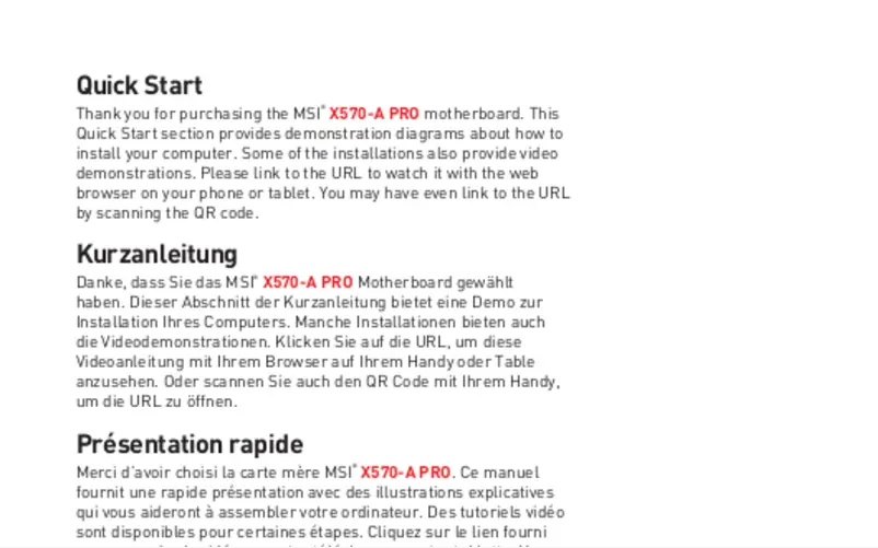 Page n°1 - Manuel utilisateur MSI X570-A Pro