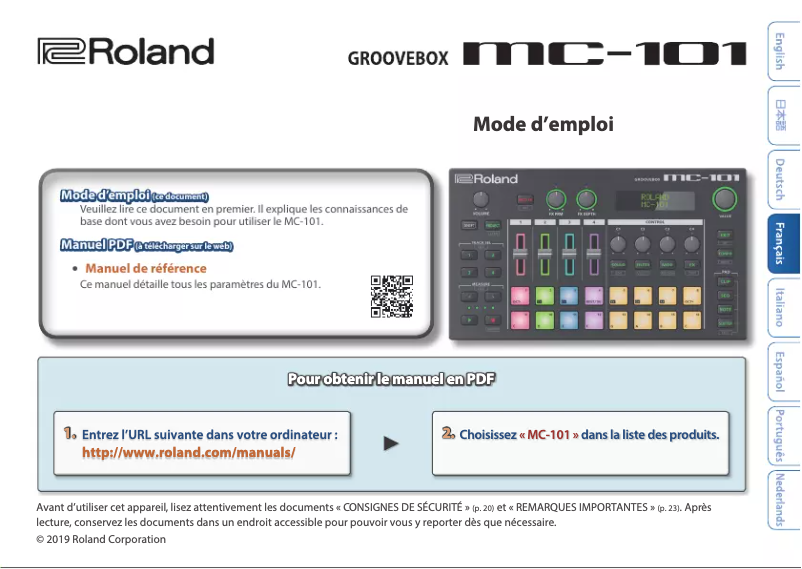 Page 1 de la notice Manuel utilisateur Roland Groovebox MC-101