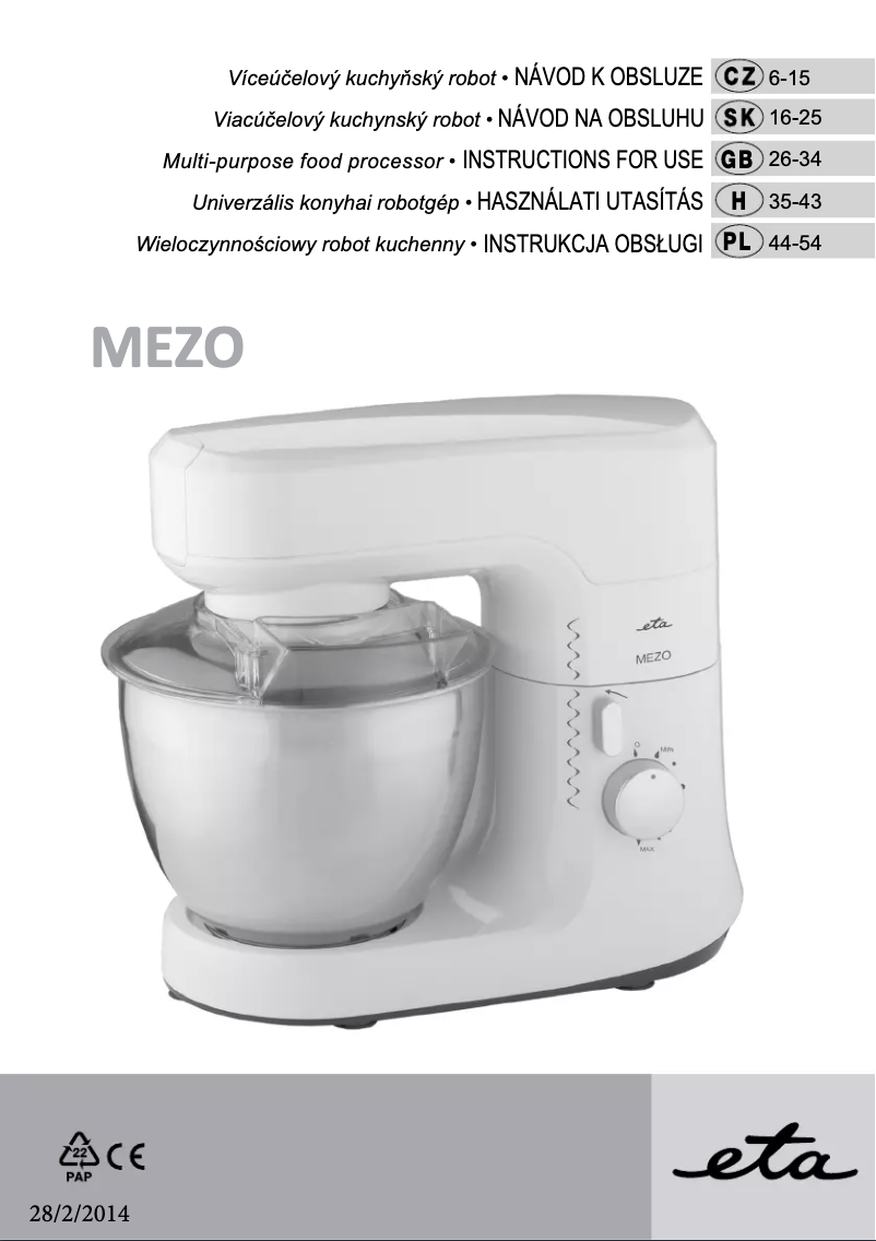 Page 1 de la notice Manuel utilisateur Eta 003390000