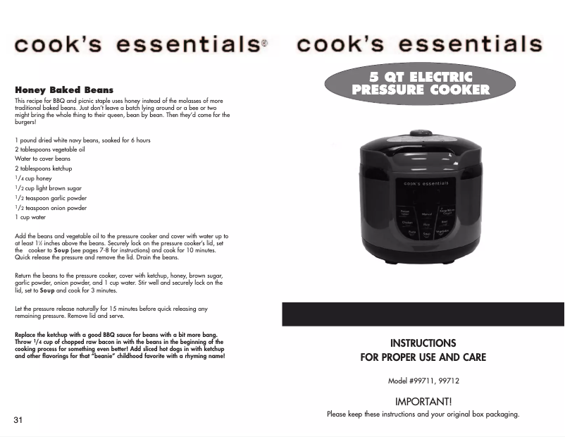Page 1 de la notice Manuel utilisateur Cook's essentials 99712