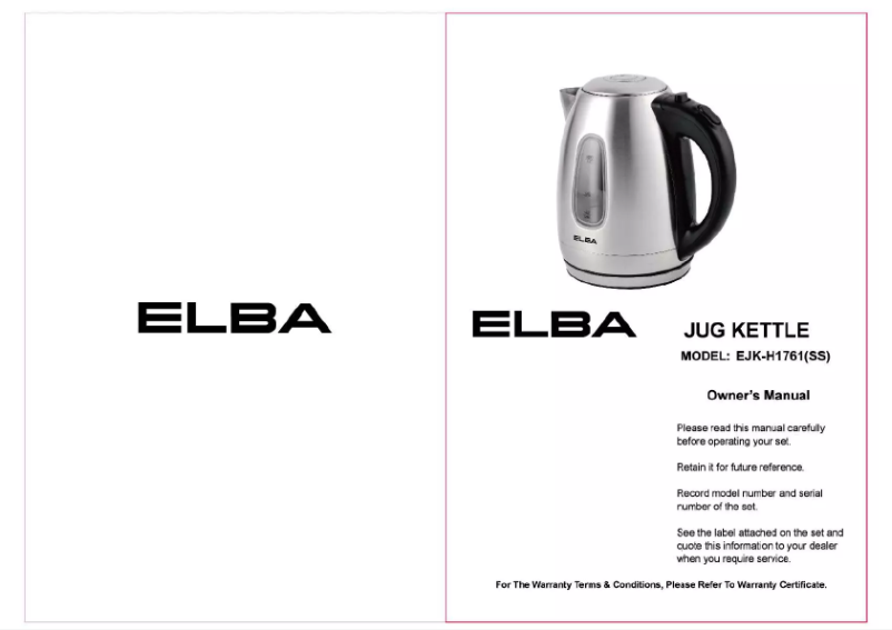 Page n°1 - Manuel utilisateur Elba EJK-H1761(SS)