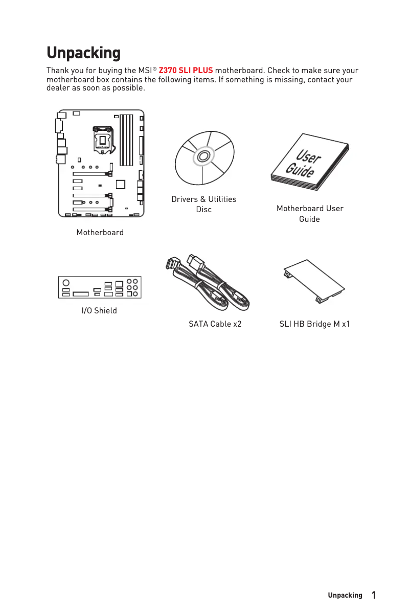 Page 1 de la notice Manuel utilisateur MSI Z370 SLI Plus