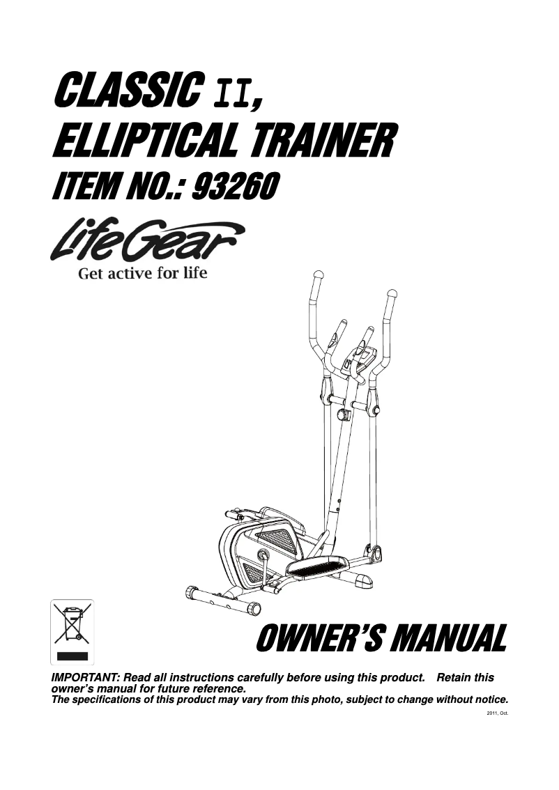 Imagen de la primera página del manual del dispositivo Classic II Elliptical Trainer 93260
