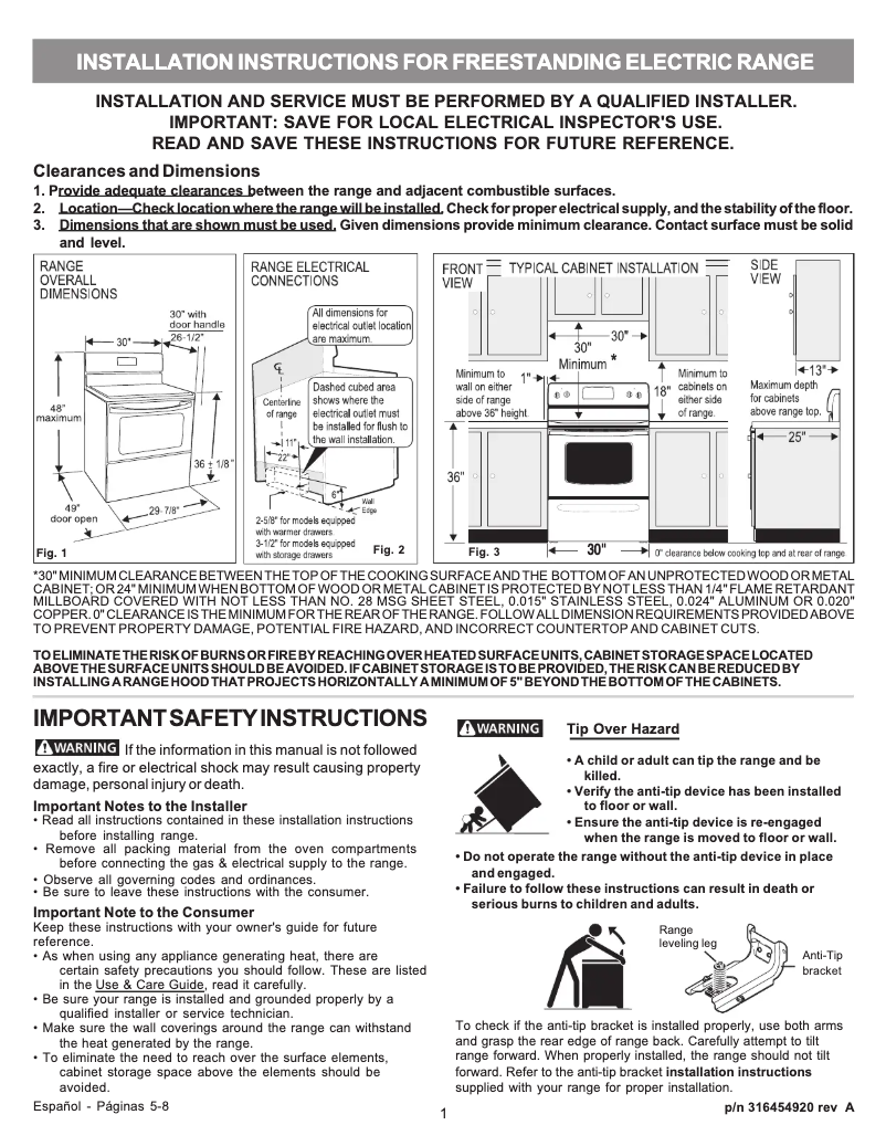 Page n°1 - Guide d'installation Frigidaire FGIF3061NF