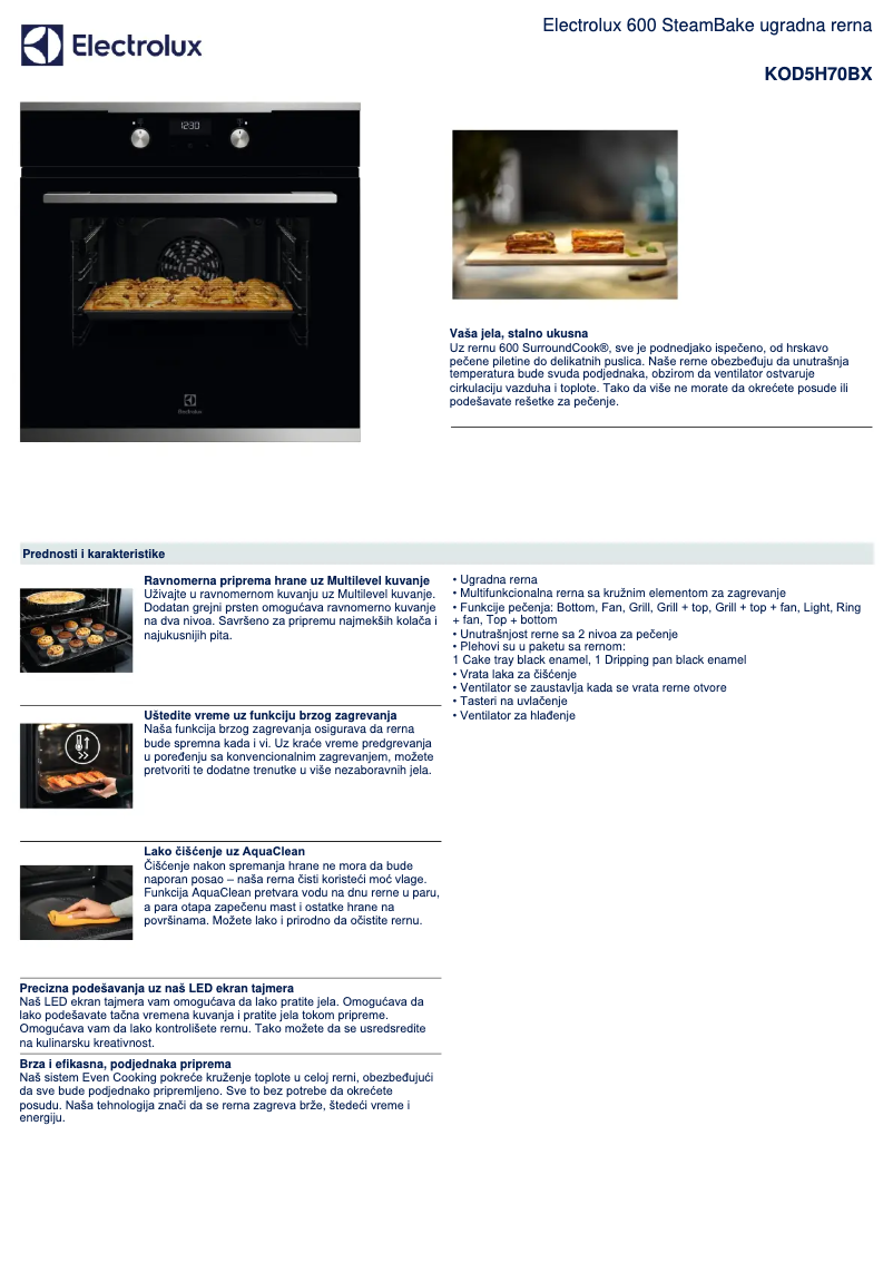 Page n°1 - Fiche technique Electrolux KOD5H70BX