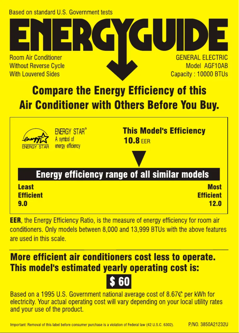 Page n°1 - Label énergétique GE AGF10AB
