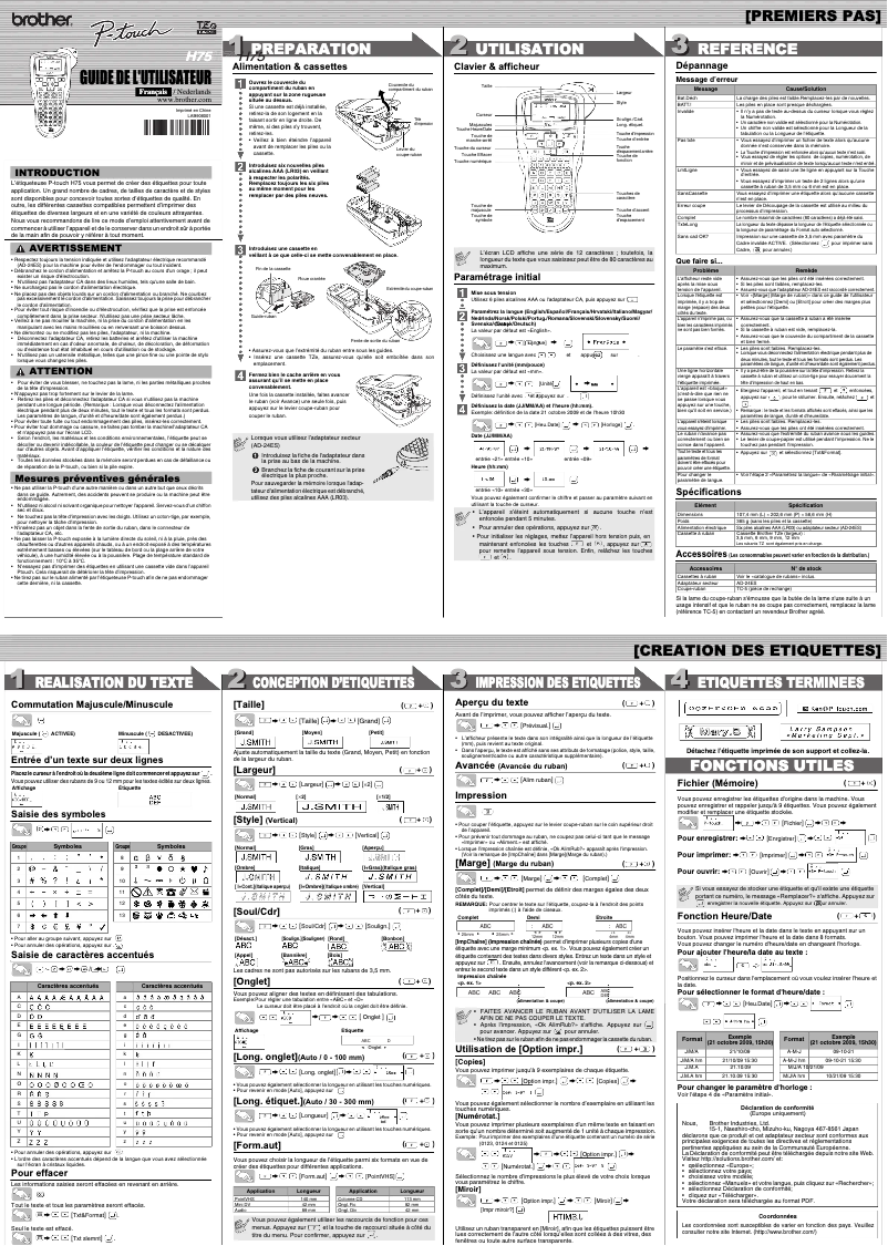 Image de la première page du manuel de l'appareil PT-H75