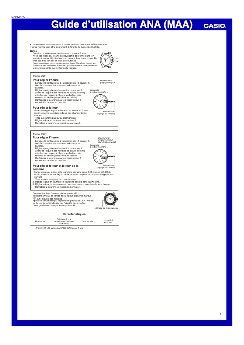 Page 1 de la notice Manuel utilisateur Casio Edifice EF-129D-2A