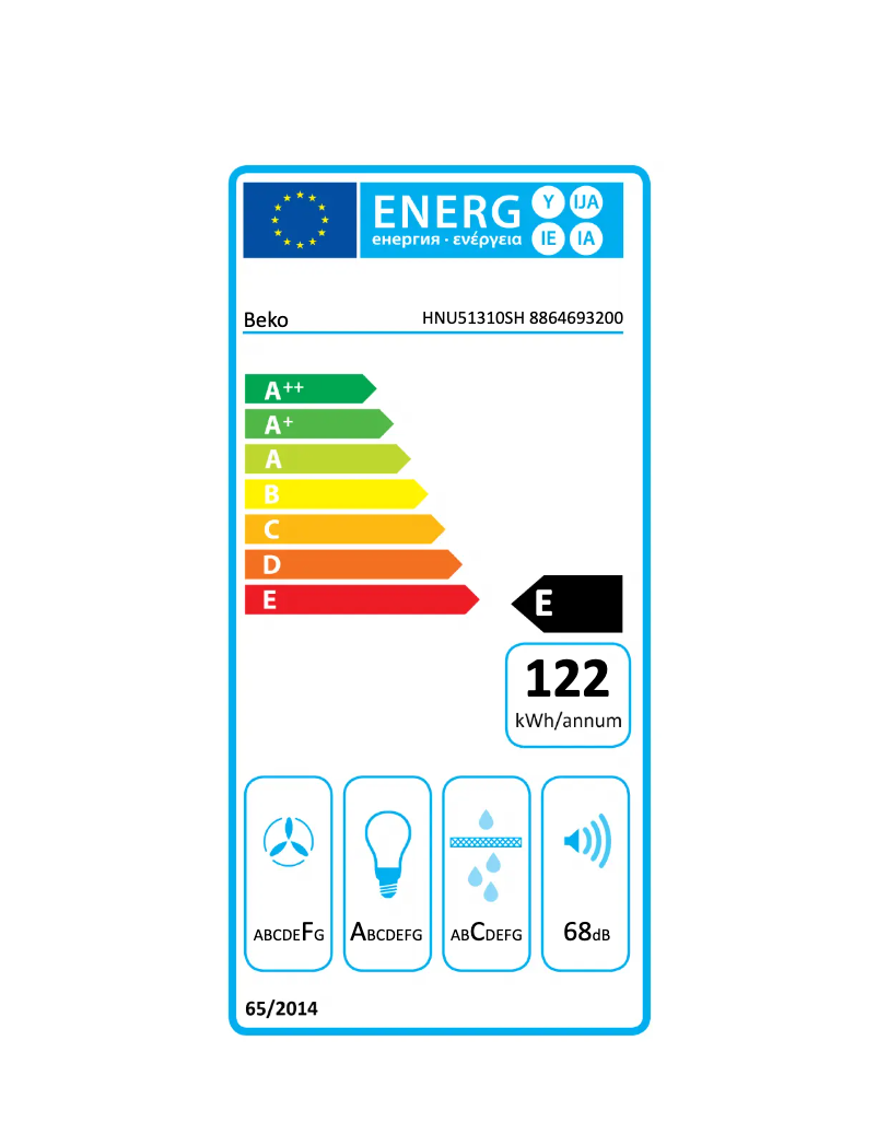 Page n°1 - Label énergétique Beko HNU51310SH