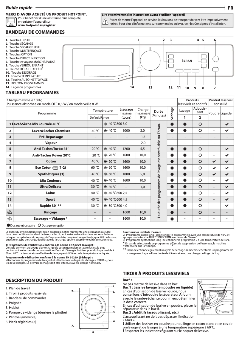 Page 1 de la notice Manuel utilisateur Hotpoint RDPD 107617 JD EU