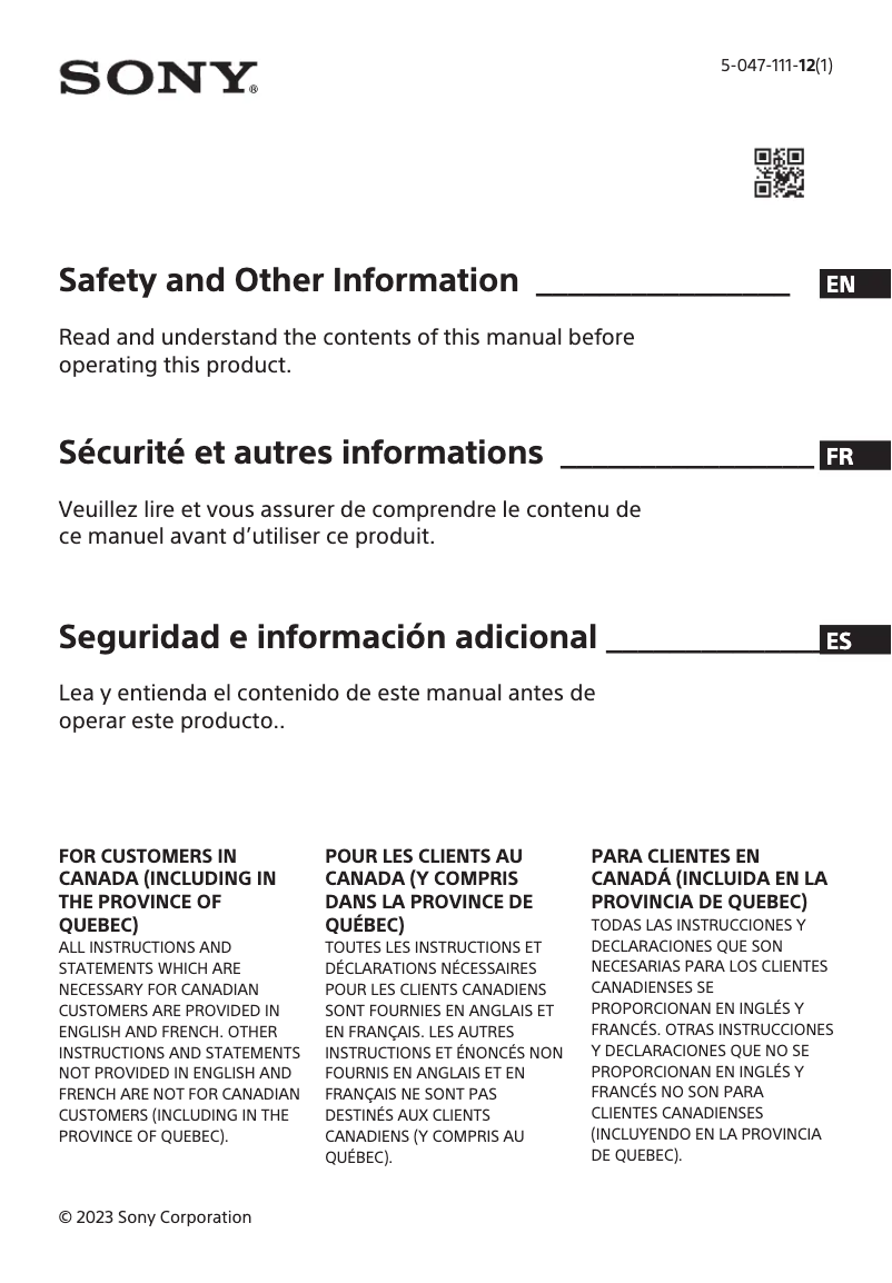 Image de la première page du manuel de l'appareil Bravia K-85XR70